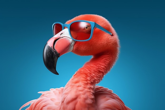 Roze flamingo op blauwe AI gegenereerd