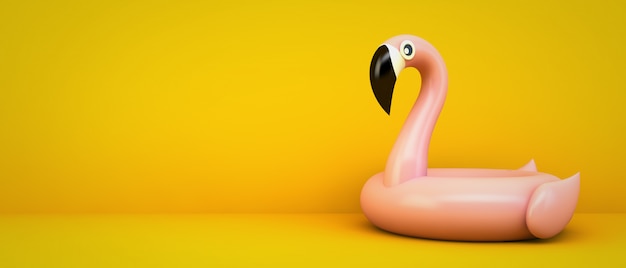 Roze flamingo op gele achtergrond