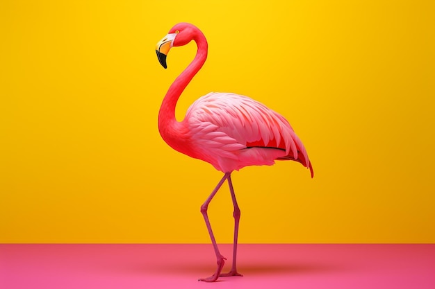 Roze flamingo op gele achtergrond
