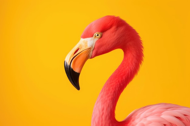 Roze flamingo op gele achtergrond