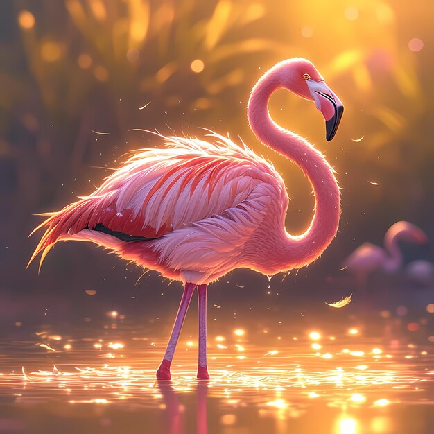 Roze flamingo op het water