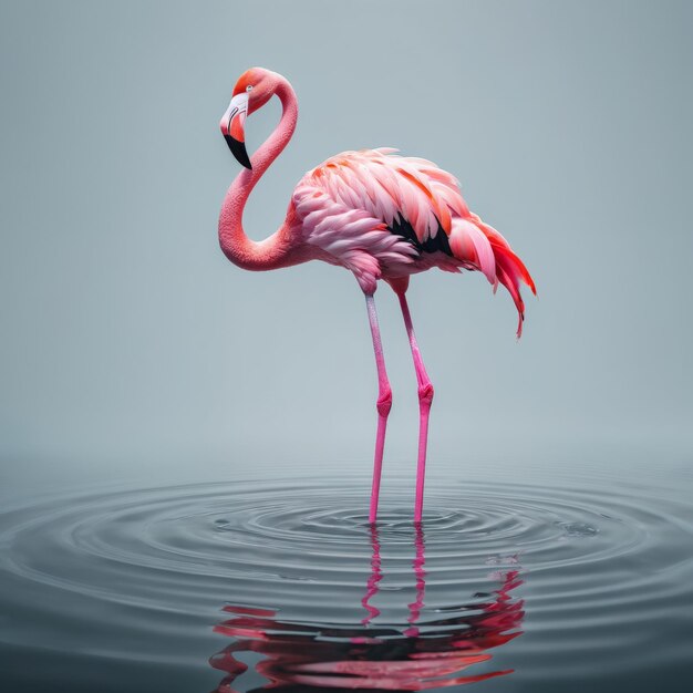 Roze flamingo's die in het water waden