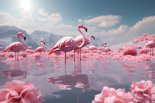 Roze flamingo's in meren