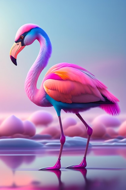 Roze flamingo staat in het water