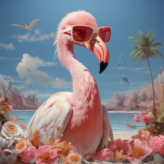 Roze flamingo vogel in de zomer
