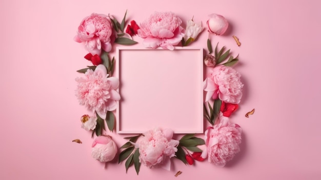 Roze frame met pioenbloem Illustratie AI generatief