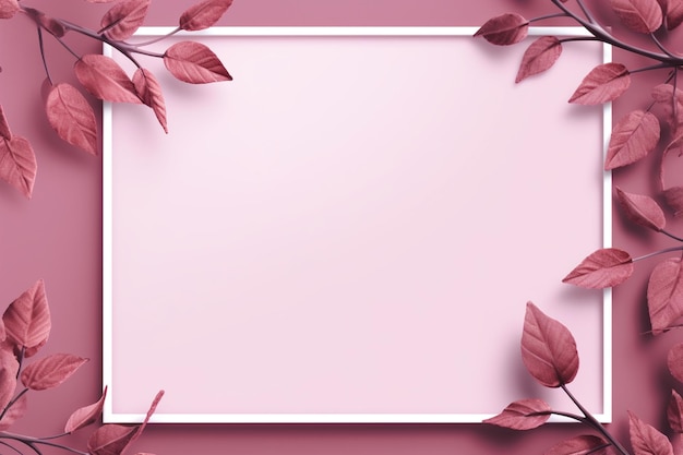 roze frame met roze bladeren op een roze achtergrond