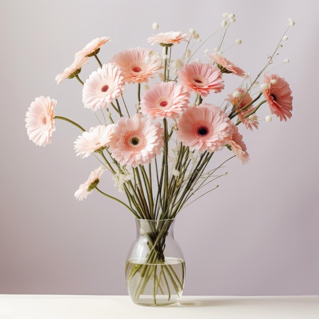 Roze Gerbera Arrangement Op Grijze Tafel 8k Resolutie Kawaii Esthetiek