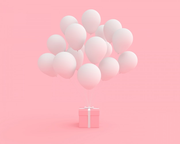 Roze geschenkdoos met ballon witte kleur op roze achtergrond