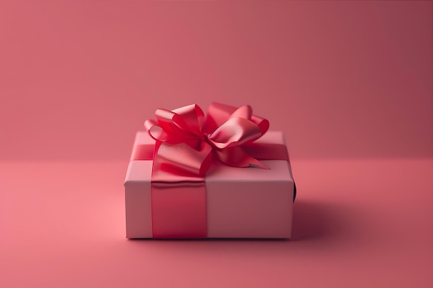 Roze geschenkdoos op een roze achtergrond die aan een feest doet denken