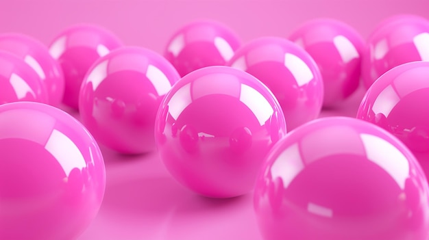 Roze glanzende ballen op een roze achtergrond 3D-illustratie