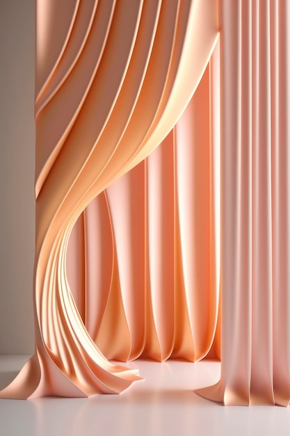 roze gordijnen in een mock-up in de stijl van trompel'oeil vouwen strepen en vormen