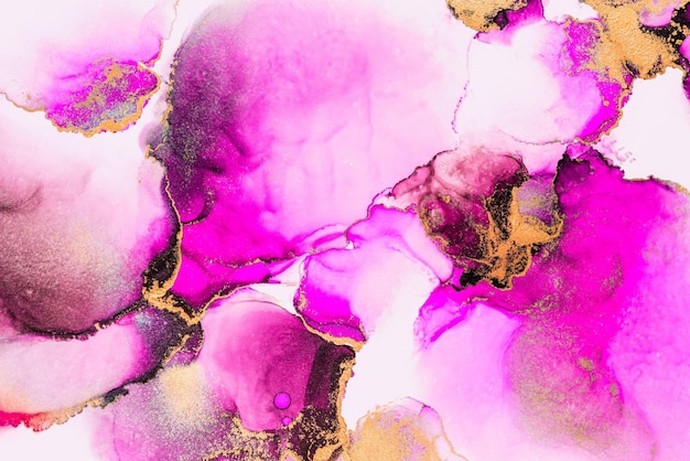 Roze gouden abstracte achtergrond van marmeren vloeibare inkt kunst schilderij op papier