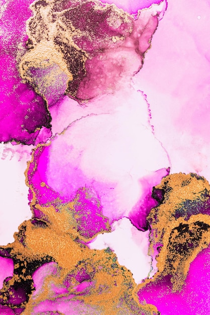 Roze gouden abstracte achtergrond van marmeren vloeibare inkt kunst schilderij op papier
