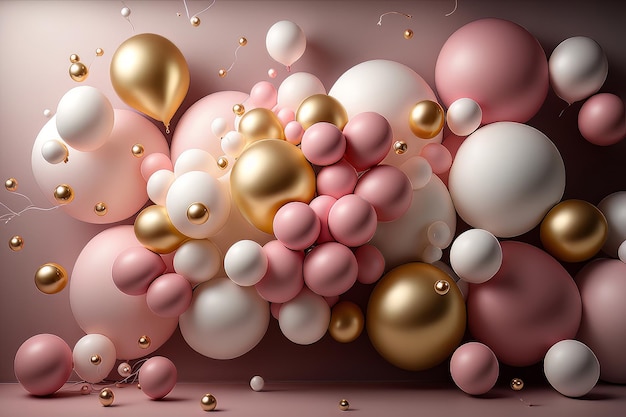 Roze gouden en witte ballonnen illustratie ai generatief