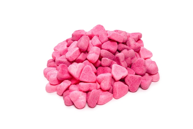 Roze gummy snoepjes. Bovenaanzicht. Gelei snoep. Geïsoleerd op een witte achtergrond.