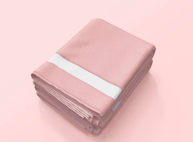 Roze handdoek met witte band op roze achtergrond 3D-rendering