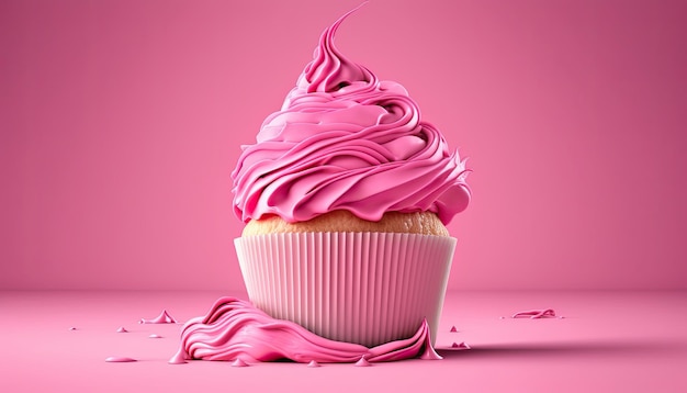 Roze heerlijke cupcakes voor moederdag of verjaardag op een gekleurde achtergrond generatieve ai