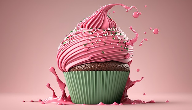 Roze heerlijke cupcakes voor Moederdag of verjaardag op een gekleurde achtergrond Generatieve AI