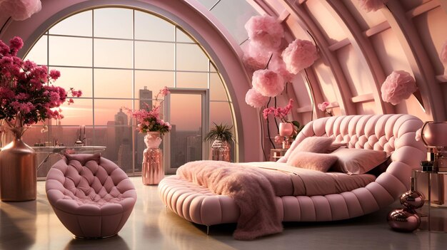 Roze hoofdslaapkamer interieur