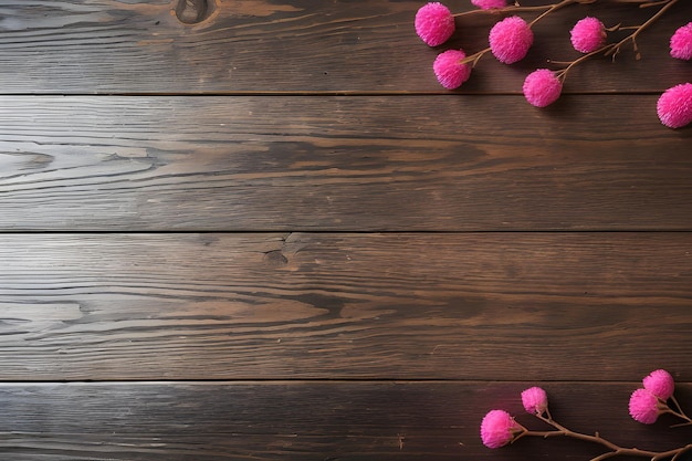 Roze houten oppervlak met decoratieve takjes