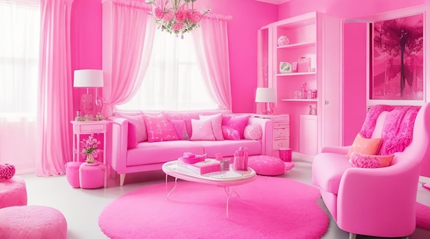 Roze interieur met veel roze kleuren