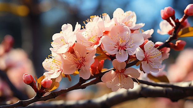 Foto roze japanse kersenbloesem op romige achtergrond