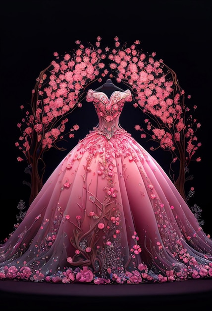 Roze jurk met bloemen op een mannequin generatieve ai