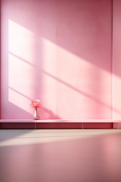 Roze kamer met bloemen.