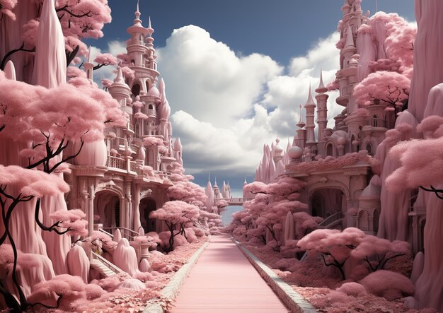 roze kasteel in de lucht