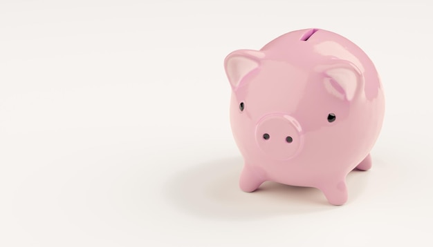 Roze keramisch spaarvarken geïsoleerd op wit Beoogde investeringsdoelen Economie Fondsen Besparingen budgettering financiële planning 3D-rendering