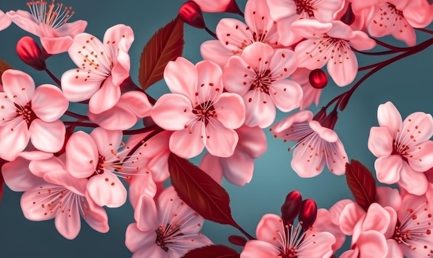 Foto roze kersenbloesem behang ontwerp realistische stijl voorjaarsbloemen