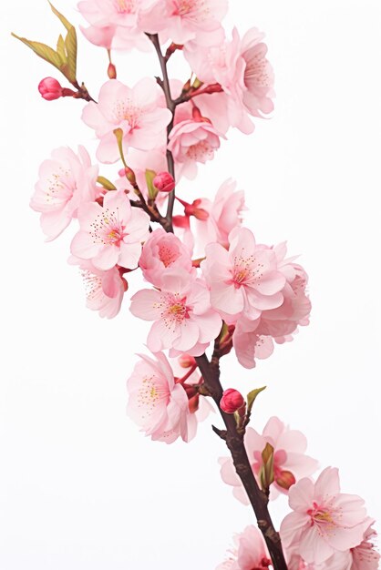 Roze kersenbloesem op witte achtergrond geïsoleerde Sakura-boomtak