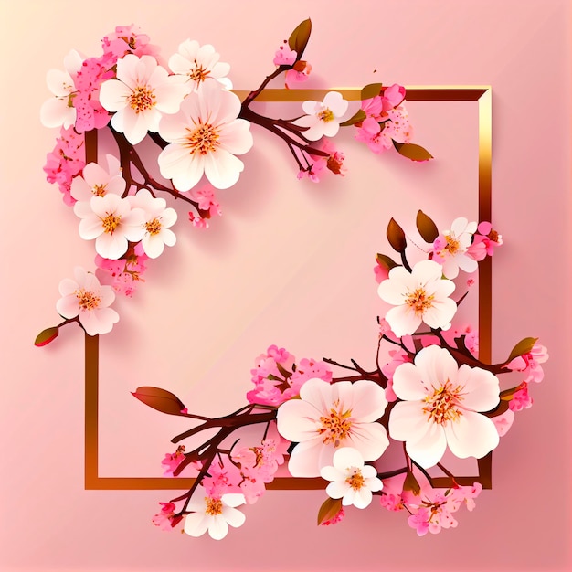 Roze kersenbloesem sakura bloemen achtergrond vierkante frame samenstelling