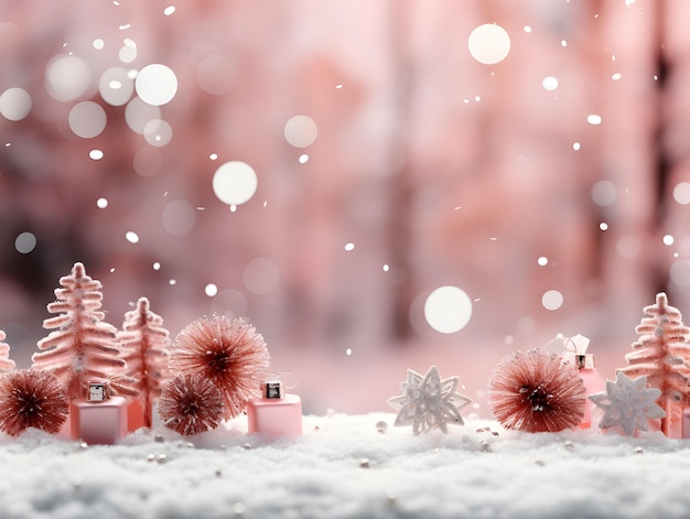 Roze kerstballen op bokeh achtergrond Nieuwjaar en kerstconcept