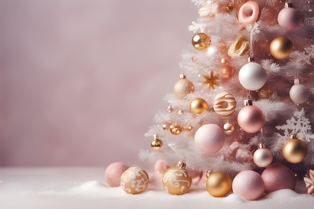 Roze kerstboom en witte en gouden kerstversieringen foto Playground AI platform