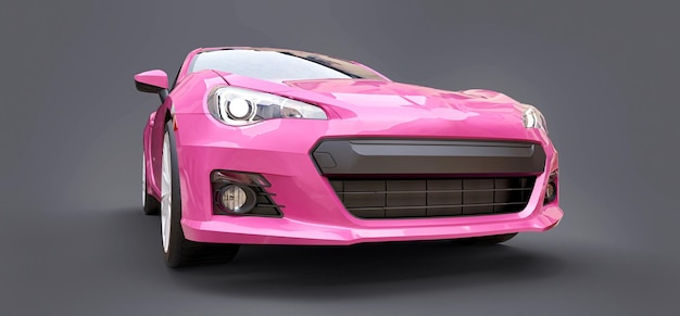 Roze kleine sportwagencoupé. 3d-rendering.