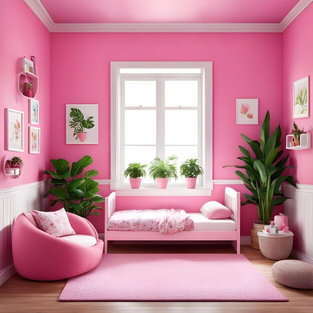 Roze kleur kinderen woonkamer interieurontwerp