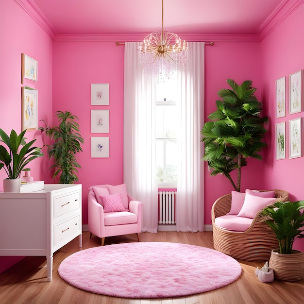 Roze kleur kinderen woonkamer interieurontwerp