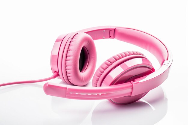 Roze koptelefoon op een witte achtergrond Muziek concept 3D-rendering