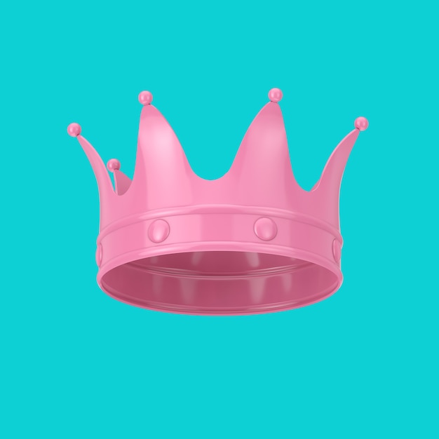 Roze kroon in Duotone-stijl op een blauwe achtergrond. 3D-rendering