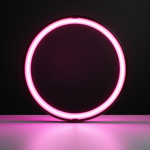 Foto roze led minimalistische ronde fotolijst minimalistische ring met realistische textuur vierkante digitale afbeelding ai gegenereerde lege cirkel op zwarte achtergrond