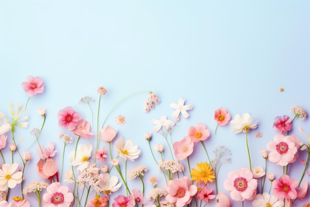 Roze lentebloemen op de blauwe achtergrond