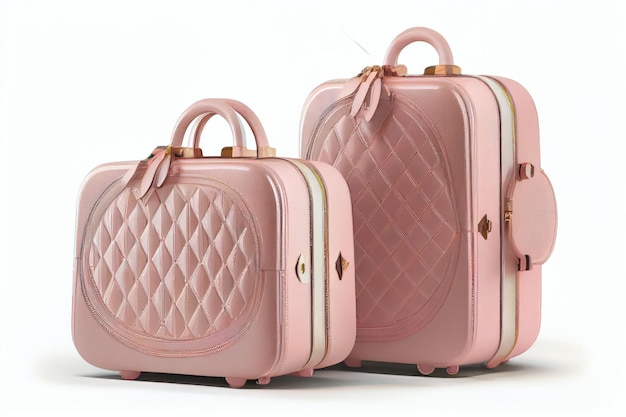 Roze leren koffers voor op reis geïsoleerd op een witte achtergrond gemaakt met generatieve ai