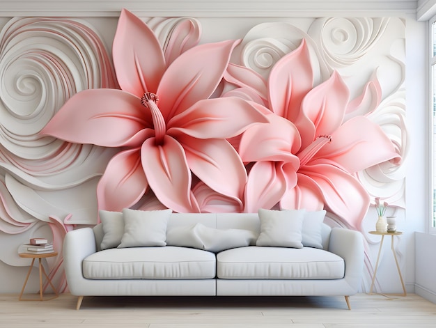Roze lillien ingelijste 3D behang
