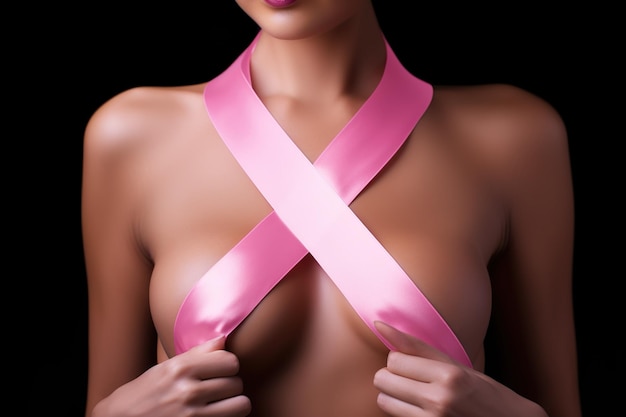 Roze lint op vrouwen vrouwelijk lichaam Borstkanker Dag concept