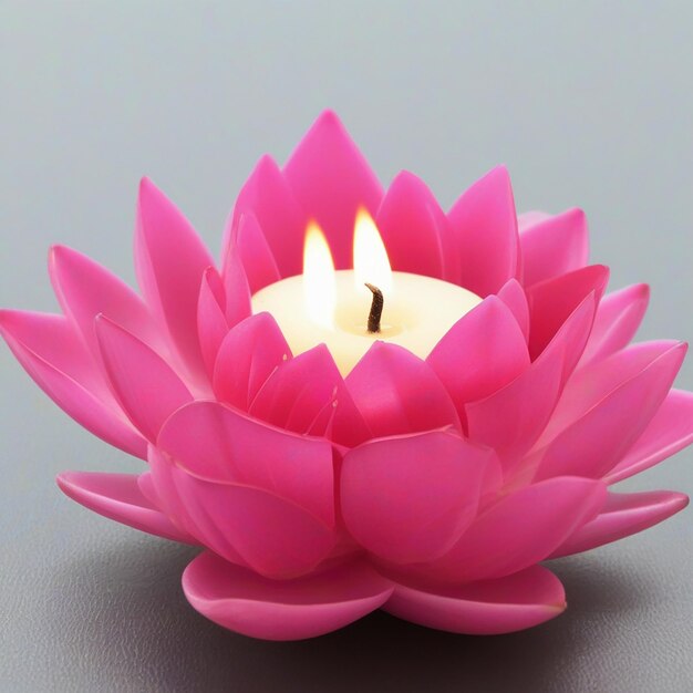 Roze lotus met kaarsen.