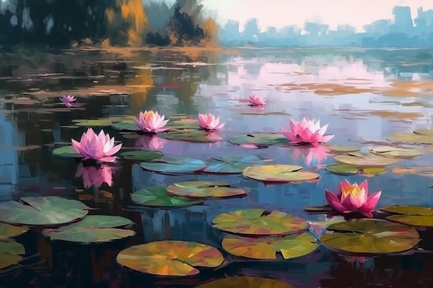 Roze lotus mooi landschap stopte met vijver