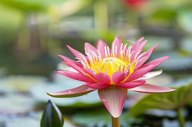 Roze lotusbloem in volle bloei ondiepe DOF focus op het midden van de bloem Groene lotusbladeren