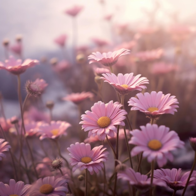 Roze madeliefjes in de zon op een zachte achtergrond